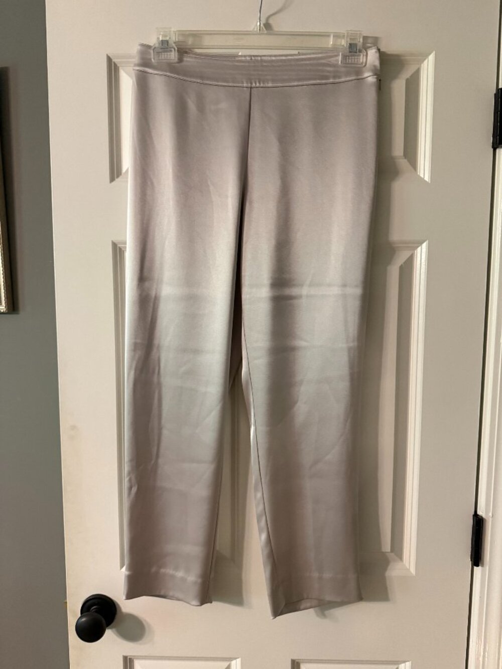 **St. John Silver Satin Pull-on Trousers**